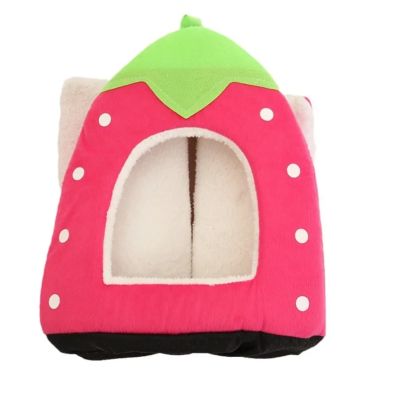 Cute Foldable Cat Kitten House Warm Soft Winter Cotton Pet Dog Cat Bed Kennel Fleece Cozy Nest For Small Medium Cat Dogs S-XXL