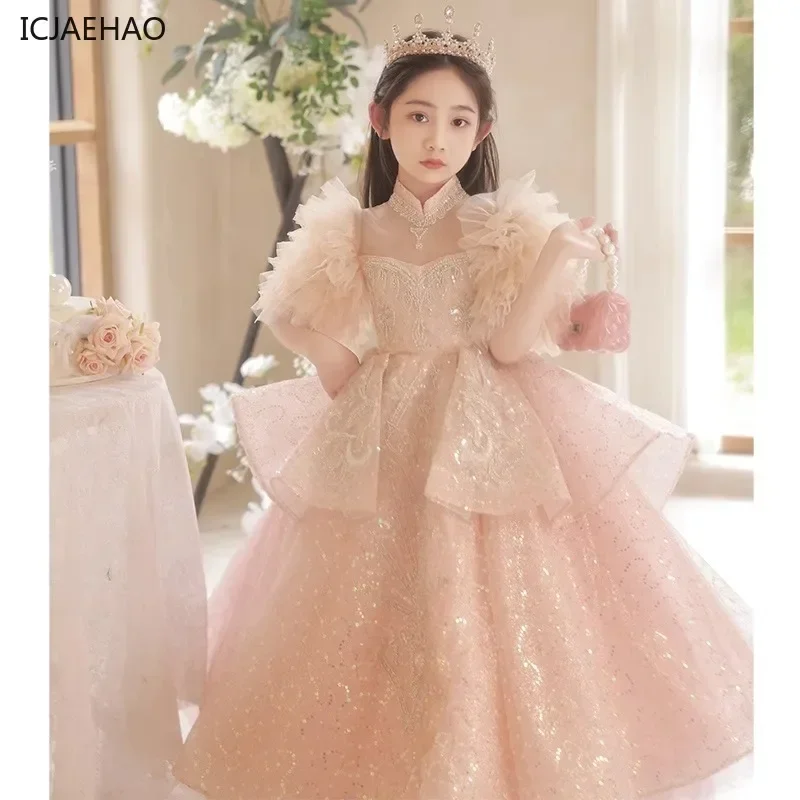 

2025 Infants Sequins Luxury Gala Dress for Teens Girl Tutu Maxi Dresses for Party Kids Catwalk Costumes Children Fluffy Vestidos