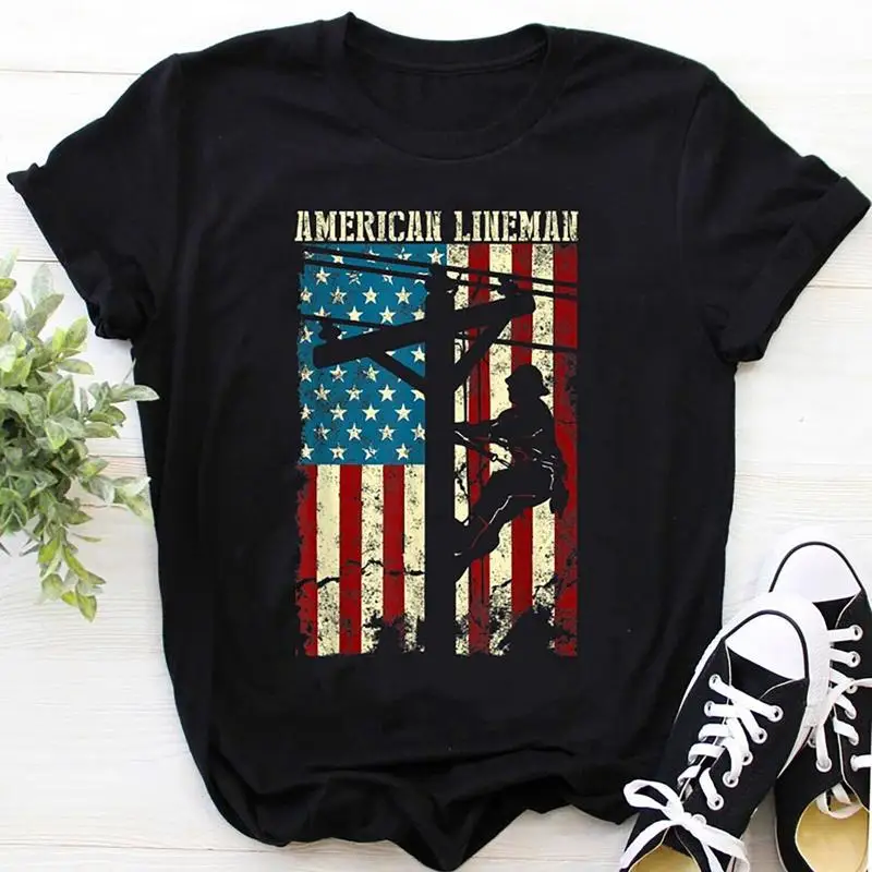 

Lineman T Shirt American flag Electr