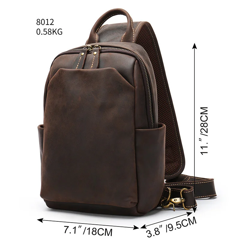 Imagem -04 - Bolsa de Ombro Retrô Masculina Couro de Cavalo Louco Peito Cruzado ao ar Livre Frontal Preta Moda Pacote Pequeno para Homem