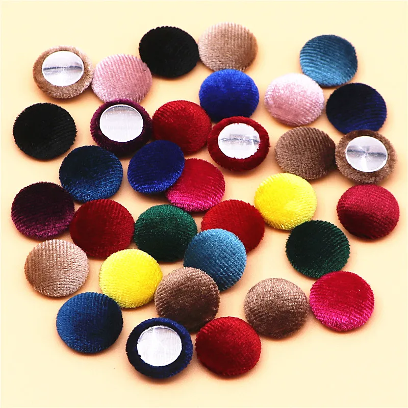 50pcs 15mm Velvet Fabric Covered Round Button Flatback Cabochon Decoration Buttons Handmade Scrapbooking DIY Accessories