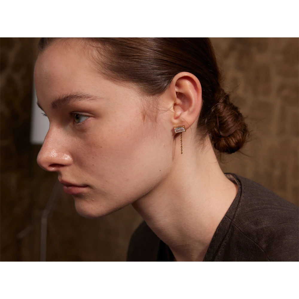 Yhpup Shiny Cubic Zirconia Stainless Steel Chain Drop Dangle Earrings for Women Chic Daily Trendy Jewelry Wholesale Waterproof