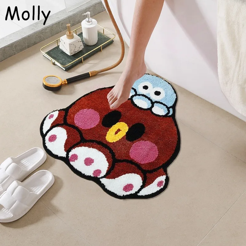 Cute Octopus Super Absorbent Bath Mat Tufted Cartoon Octopus Area Rug Flocking Soft Non-slip Bedside Floor Mats Entrance Doormat