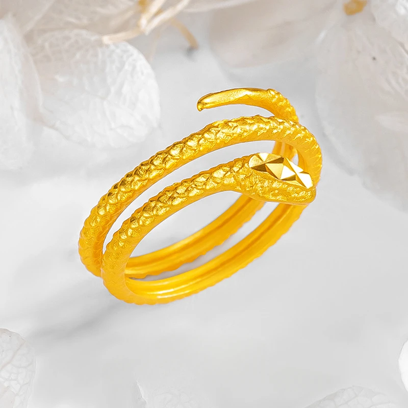 Real 18kt Gold Color Spirit Snake Wrapped Ring for Women Classic Texture Serpentine Ring  Not Fade Never Jewelry Ring Gifts