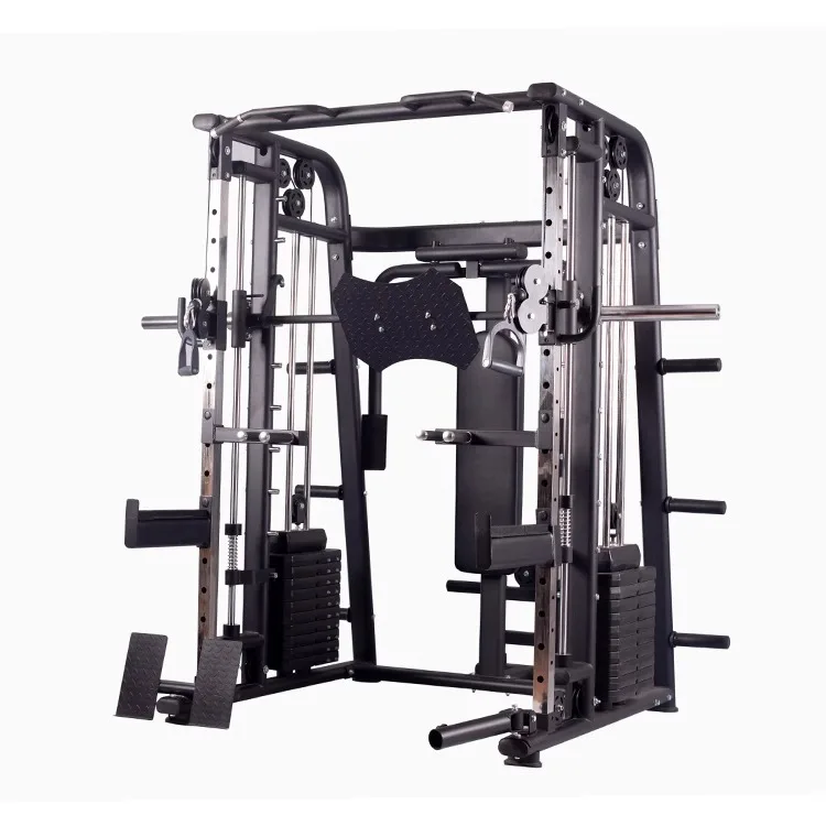 4 in 1 Rack Mutli Function Station Strength Training Weightlifting Bearings Barbell All in One Gym Cable Smith Machine