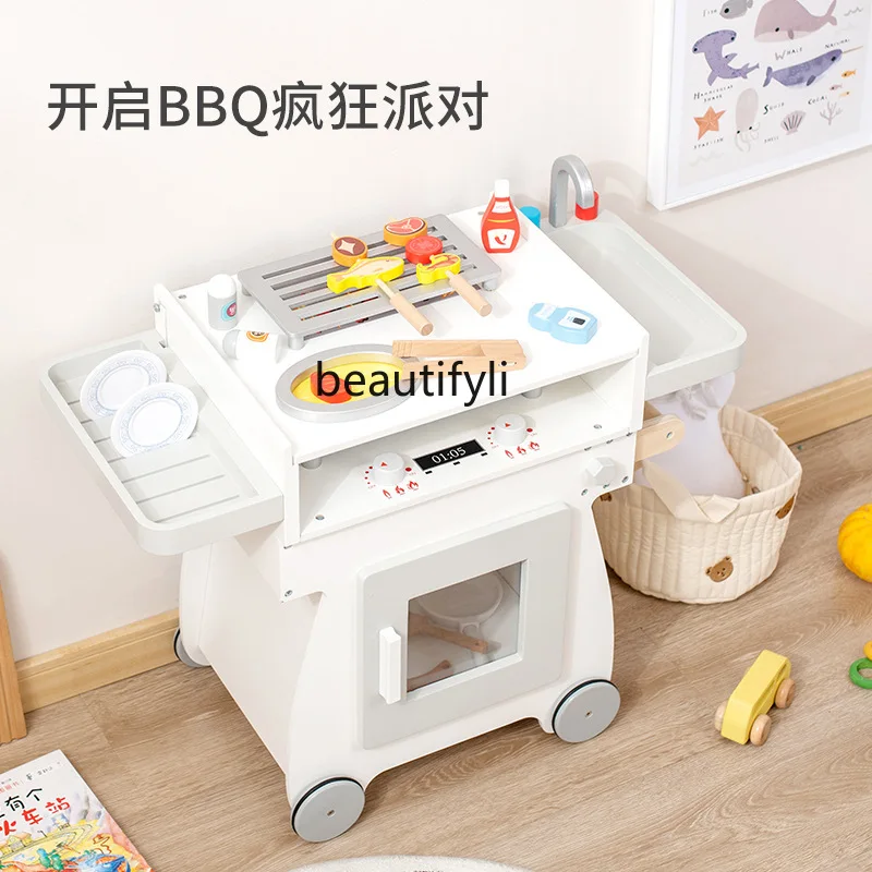 Children's baby barbecue toy set wooden wooden educational child stroller