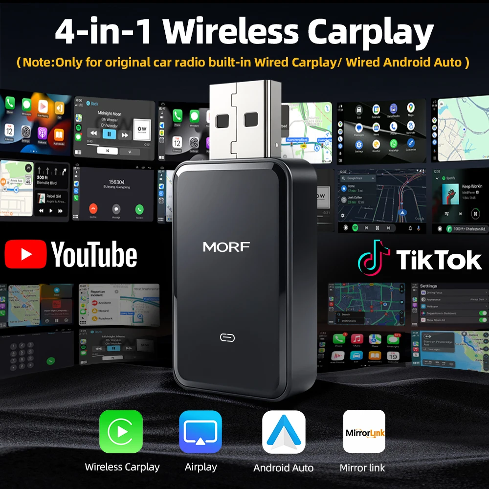 MiNi CarPlay 2026 4 In1 Wireless CarPlay Adapter for Apple Mirror Link Android Auto Connect WiFi Bluetooth USB Plug Play