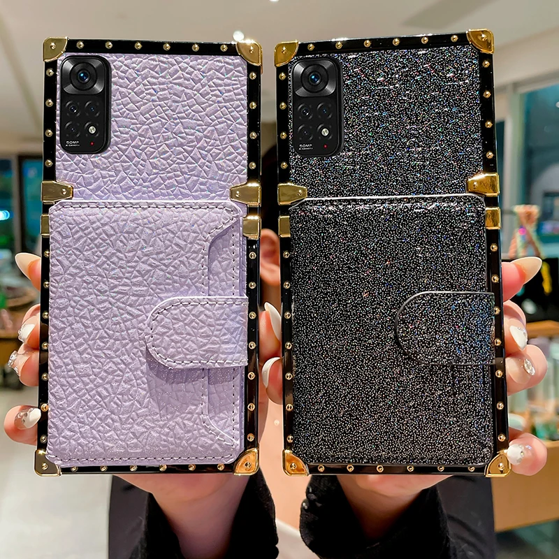 Glitzer Leder Brieftasche Karten Solt Fall für Xiaomi Redmi Note 12 11 10 9 Pro x3 NFC Tasche Karten halter Bling Lichee Muster Abdeckung