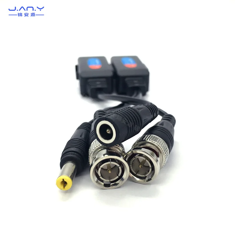 Transmisor coaxial BNC + DC dos en uno, transmisión de par trenzado HD de 8MP, conector BNC, cable de transferencia, fuente de alimentación