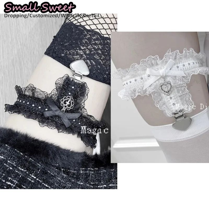

Dark Gothic Lolita Lace Ruffle Trim Heart Leg ring Subculture Y2K Girl Bow Sexy Women's Harajuku Punk Cross Delicate Accessory