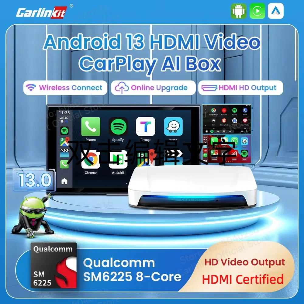 CarlinKit UHD Android 13 Smart TV Box Qualcomm 8-Core Wireless CarPlay Android Auto Adapter GPS HDMI Video Output CarPlay Ai Box