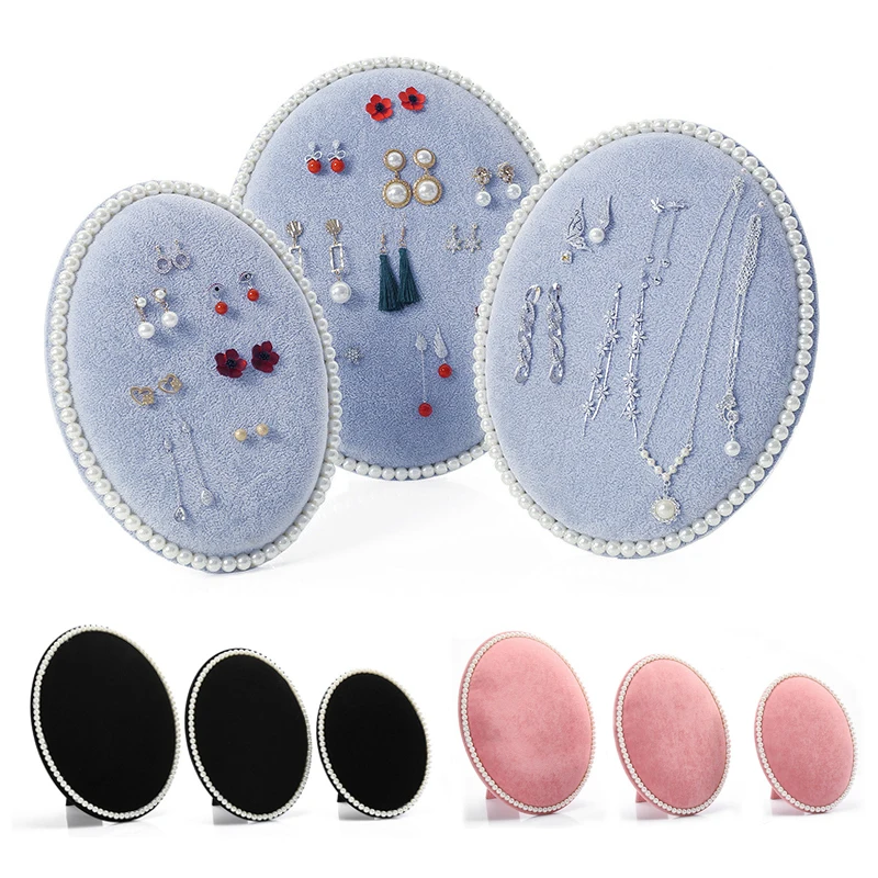 Fashion Oval Velvet Jewelry Display Stand Stud Earrings Pendant Necklace Bracelet Storage Rack Pearl Plate Jewelry Showcase Prop