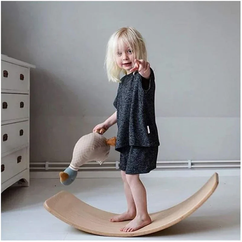 Wooden Balance Board Children Curved Seesaw Wobble Board Yoga Curvy Balance Board Sport Toys Bridge game Montessori Toys