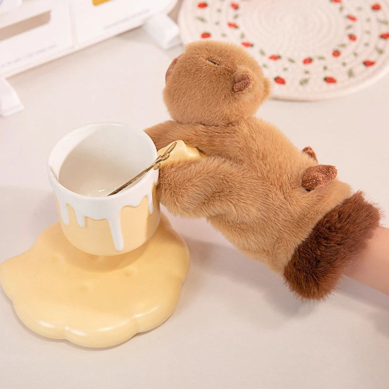 Dames schattige capibara pluche handschoenen, meisje zachte verdikte pluizige winter warm houden koude bescherming buiten winddichte fietswanten