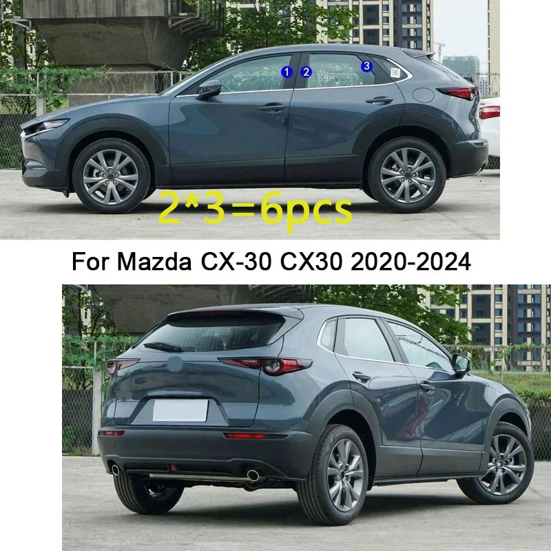 For Mazda CX-30 CX30 2020 2021 2022-2024 Car PC Material Pillar Post Cover Door Trim Window Molding Stickers Accessories 6PCS