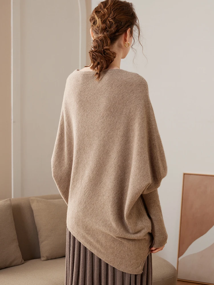 TLOML 高級女性の 100% カシミヤバットシャツビッグショールプルオーバー秋冬ソフト暖かいラップオフィスレディカシミヤニットトップス