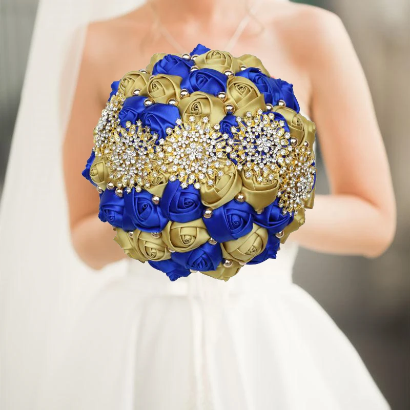 

Royal and gold Wedding Bouquets with Gold Crystal Jewelry