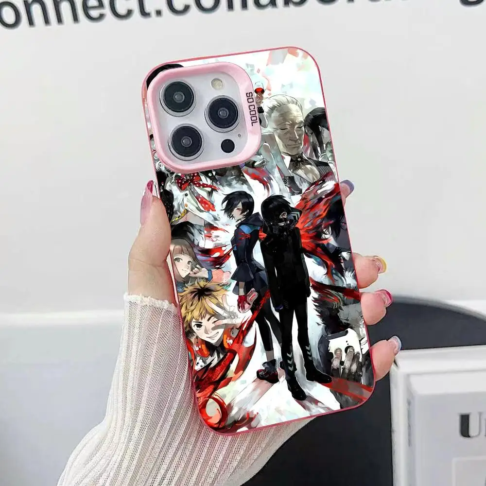 أنيمي طوكيو الغول قضية الهاتف المحمول آيفون 17 16 15 14 13 12 11 X XR XS 8 7 برو ماكس زائد غطاء غطاء وردي شفاف جميل