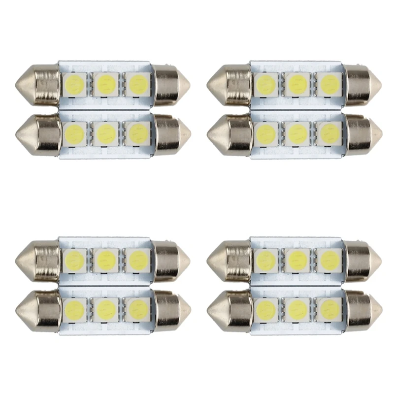 8X C5W 3 LED SMD 5050 36Mm Xenon White Bulb Plate Shuttle Festoons Dome Ceiling Lamp Car Light