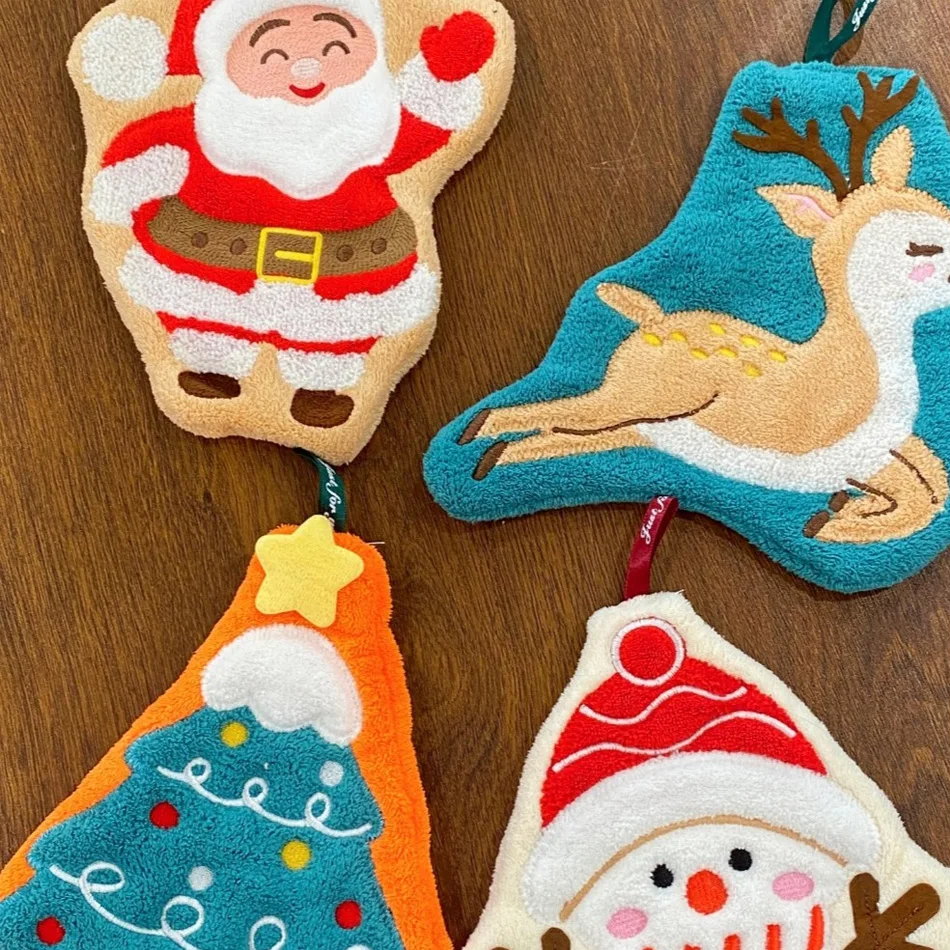 2026Coral Fleece Christmas Santa Claus Hand Towels Water Absorption Quick-drying Hand Towel Christmas Tree Bell Kitchen Bathroom