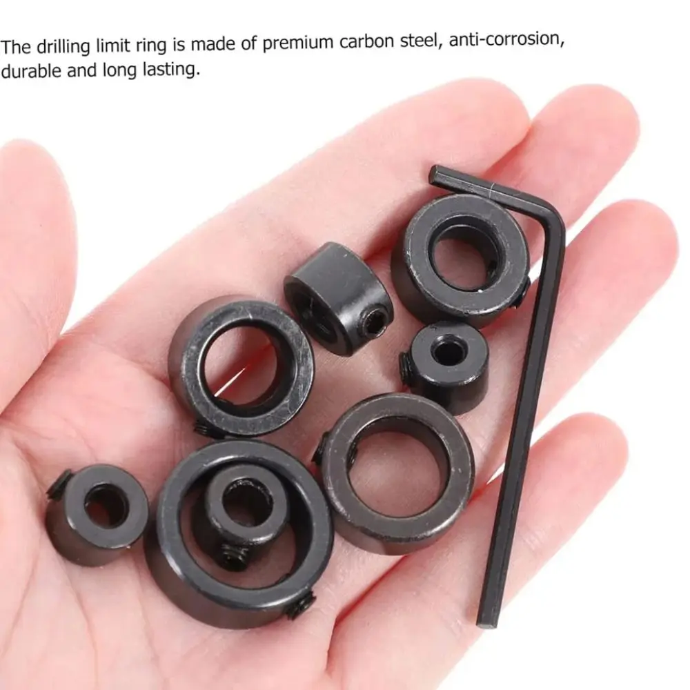 3-16mm Drill Stoper Collar Set Adjustable Metric Drill Stop Ring with Hex Wrench Tighten Drill Bit Limiter Woodwork Tools