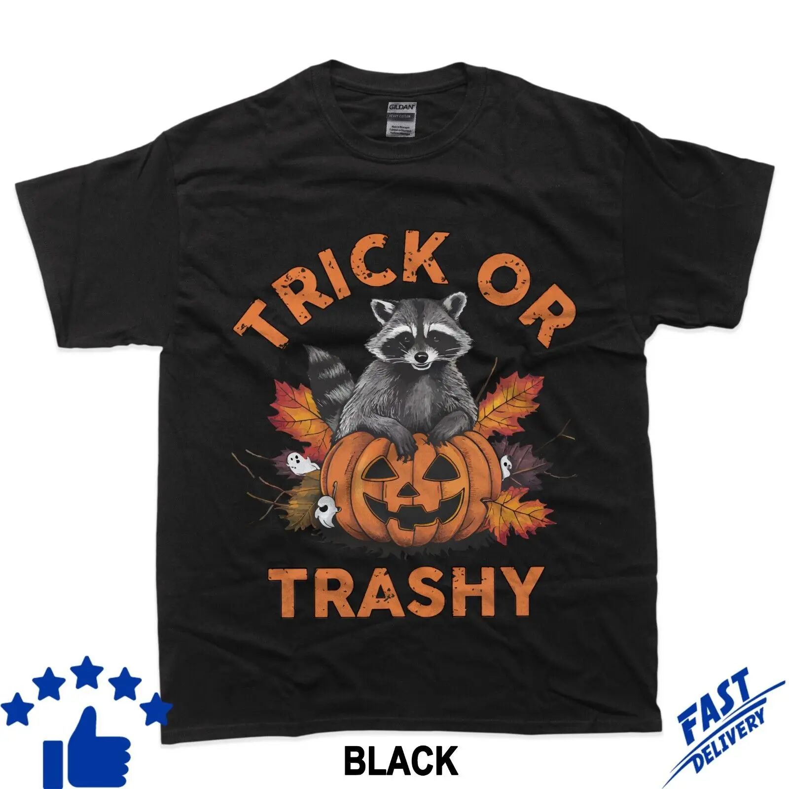 Trick Or Trashy Funny Raccon Halloween Black T-Shirt