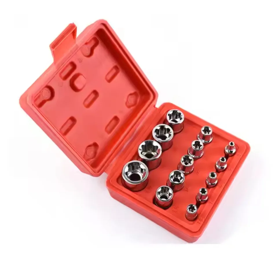 

Perfactool 14 Piece Set E-Type 6-Flower Socket Head Torx Star Bit Combination Wrench 1/2 3/8 1/4 Auto Car Repair Tool E4-24MM