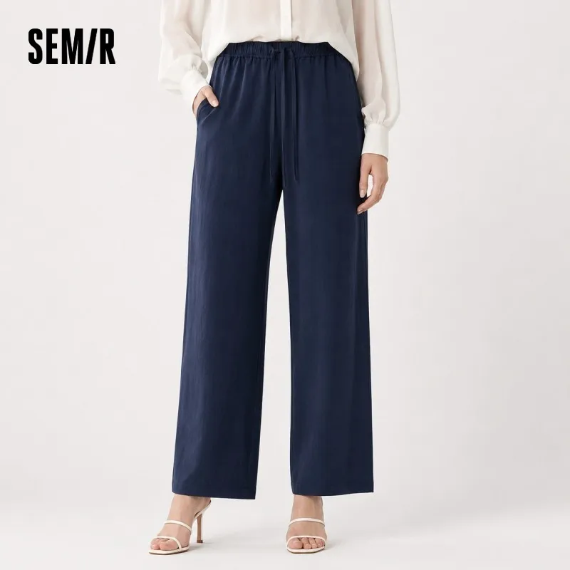 Semir Women Pants Casual Linen Blended Loose Drape Elastic Waist Relaxed Wide Leg 2026 Summer Minimalist Style Top