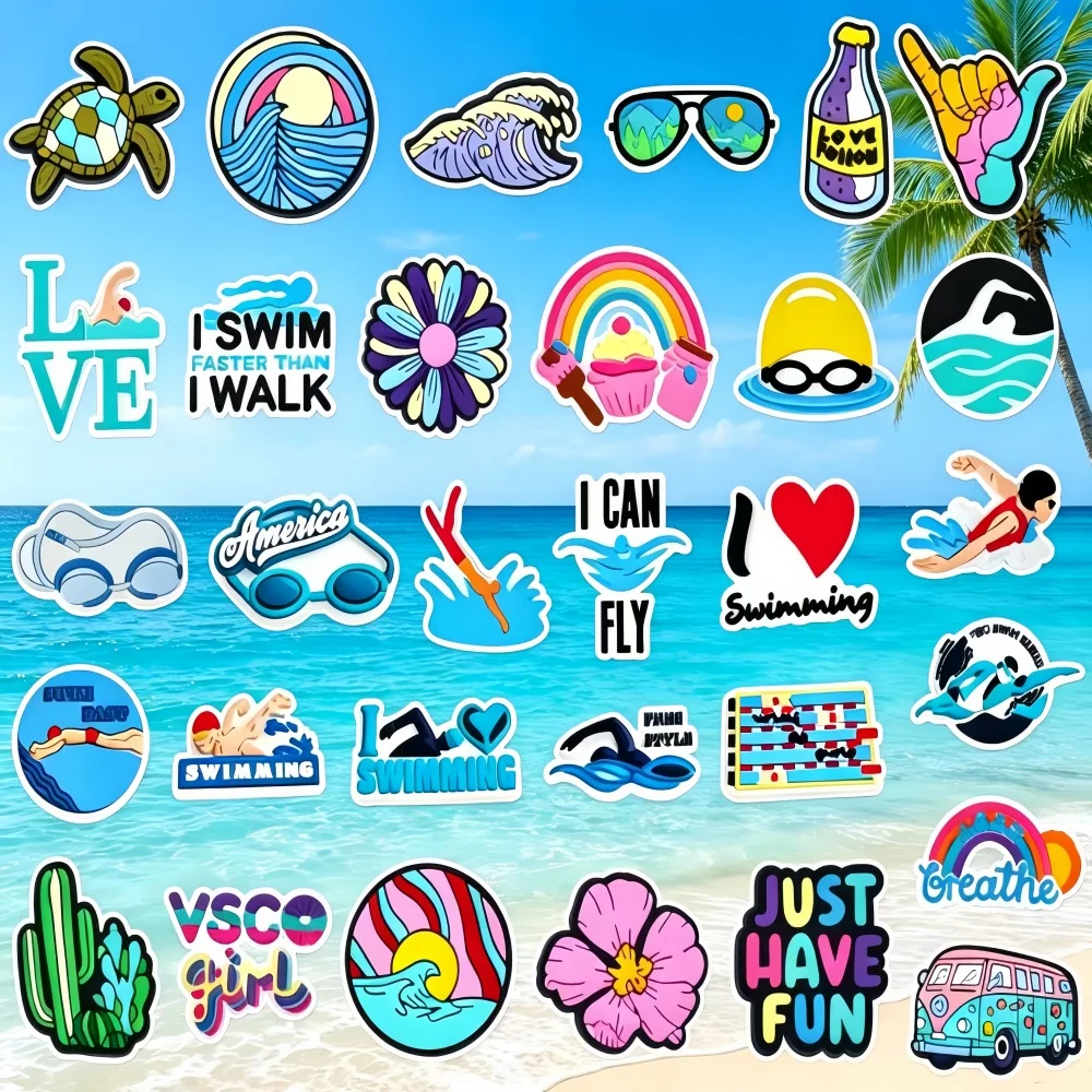 31Pcs Summer Shoe Charms for Women Girls,Cute Beach Shoe Charm,Kawaii Spring Shoe Charms for Kids Boy Girl Birthday Party Gifts