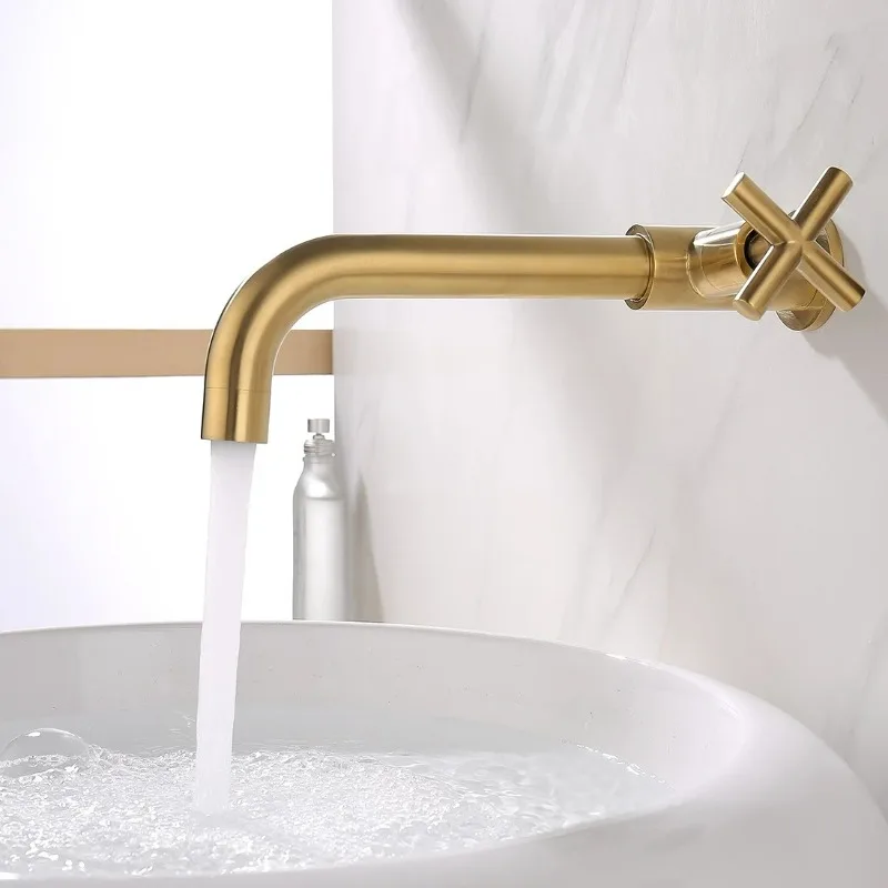 Wall Mounted Single Cold Water Faucet  Pool Tap Washbasin Taps Garden Bathroom Sink Faucets Water Mixer Brushed Gold Tap