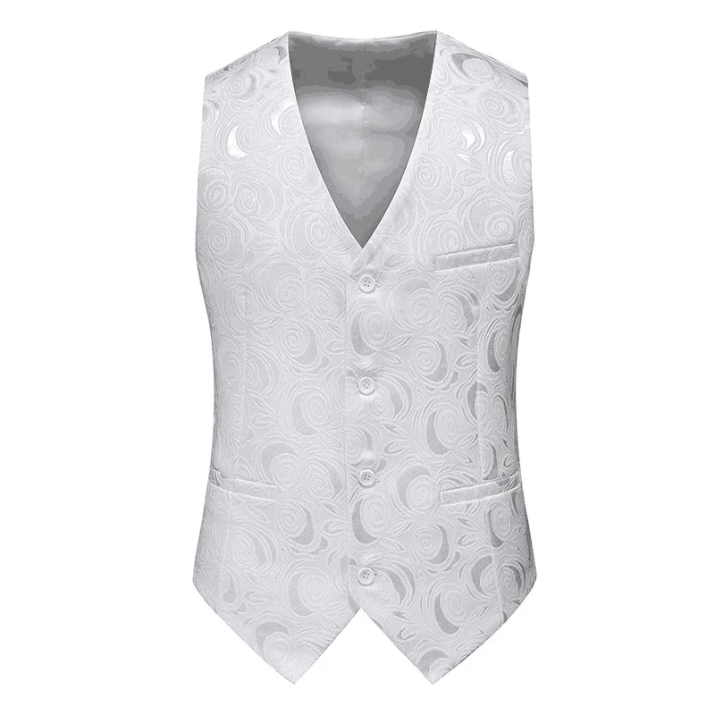 Luxury Embroidered Jacquard Sleeveless Waistcoat Men's Single-breasted V-neck Business Slim Fit Party Men Vests Plus Size 6XL-M