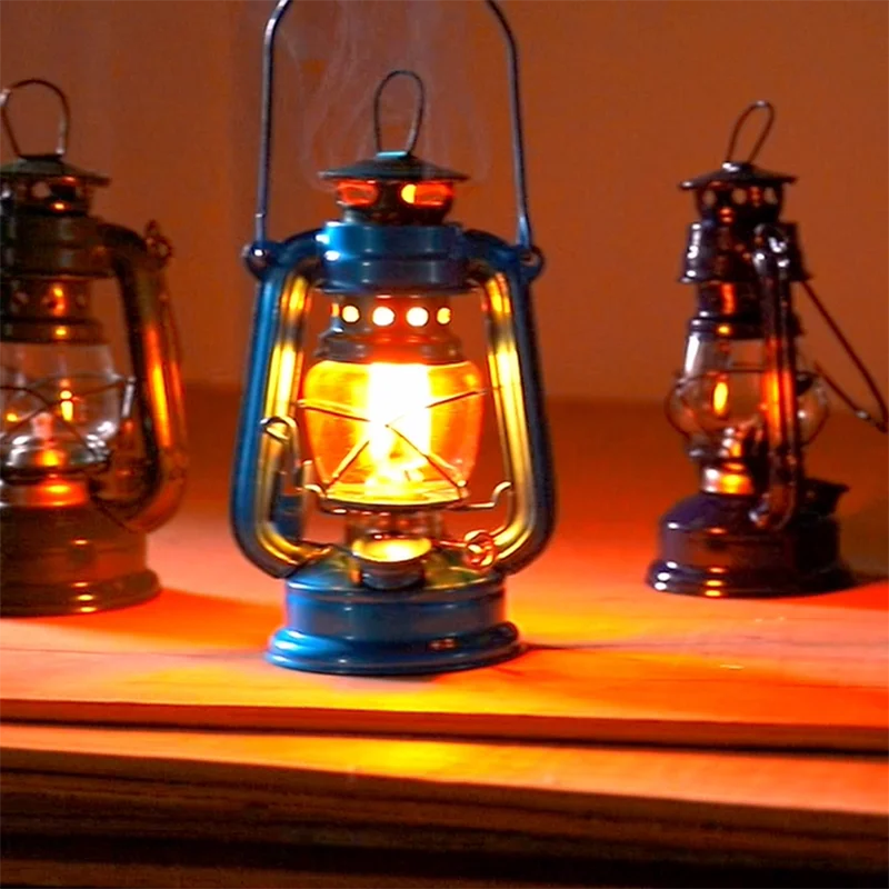 19cm Retro Kerosene Lamp Portable Handheld Oil Lamp Outdoor Camping Mediterranean Style Decor Multifunction Iron Lamp Lighting