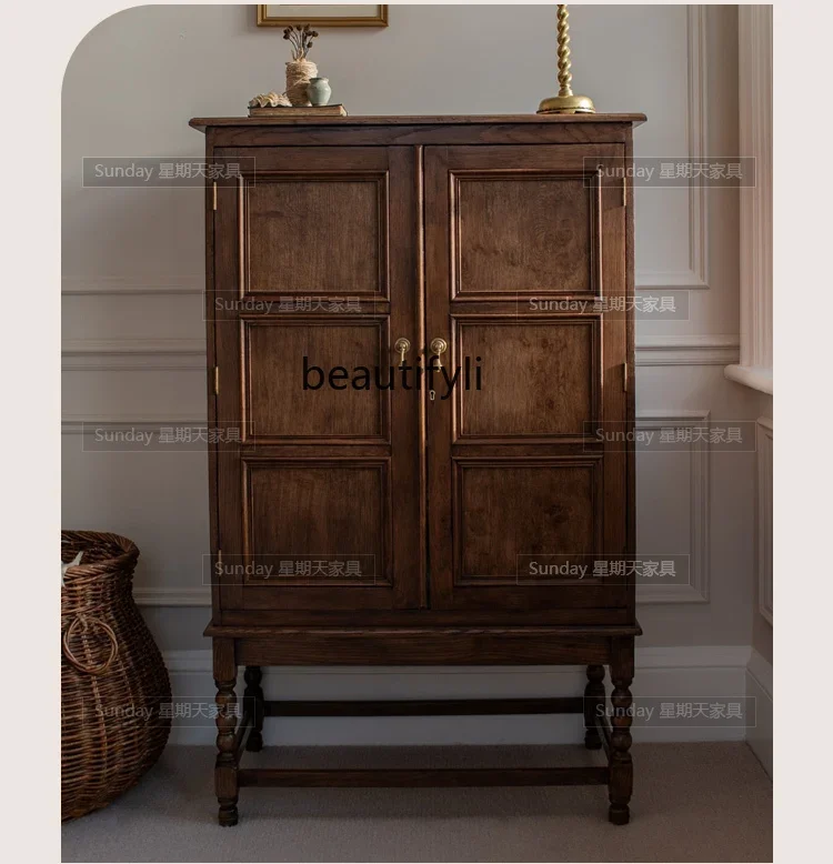 

Antique-style Distressed Storage Cabinet Large Capacity Living Room Wine Cabinet Roman Column Wardrobe