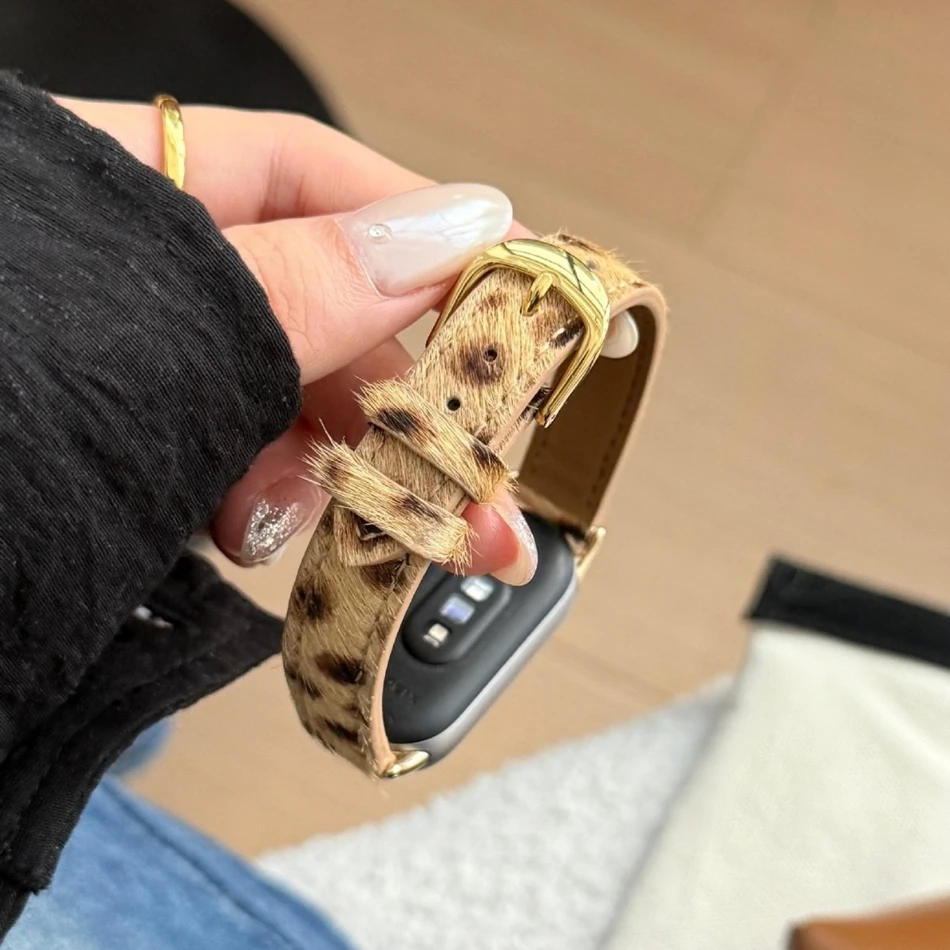

Leopard Horsehair Leather Bracelet For Xiaomi Mi Band 10 8 9 Pro Strap Miband 9Pro 8 Pro Stylish Smart Watch Replacement Bands