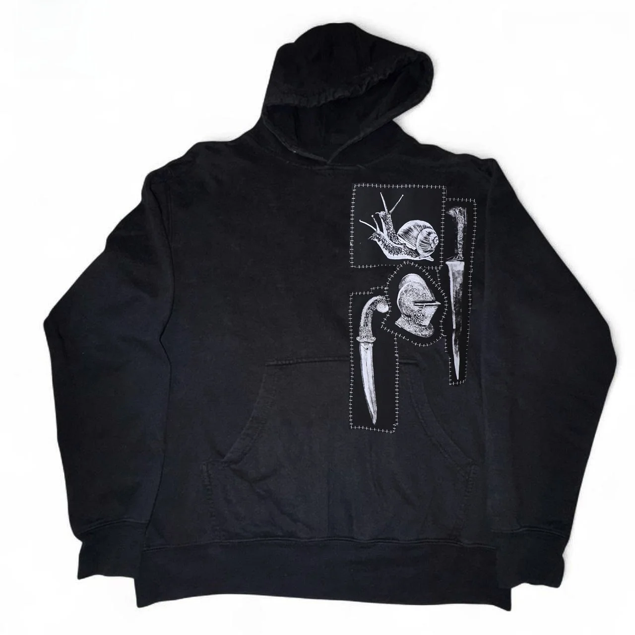 

Плотное худи оверсайз из хлопка 450 г с винтажным пэчворком ручной работы, в стиле субкультуры, премиум-класса, с длинными рукавами, повседневное, не как обычный свитшот