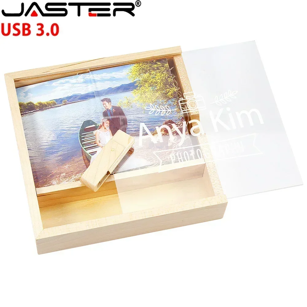 JASTER pamięć USB 3.0 przezroczysta akrylowa pokrywka drewniane ramka na zdjęcia Album Pendrive 64GB 128GB 16GB 32GB 8GB 4GB U stick prezent ślubny
