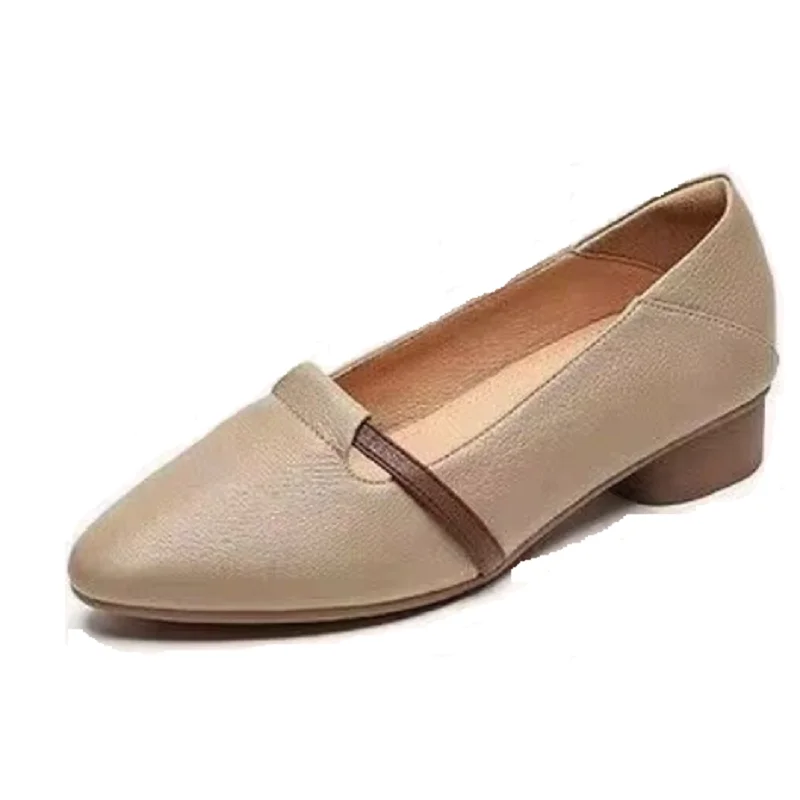 Women Cute Sweet Light Weight Brown Slip on Square Heel Shoes Lady Casual Comfort Spring Elegant Beautiful High Pumps E1237