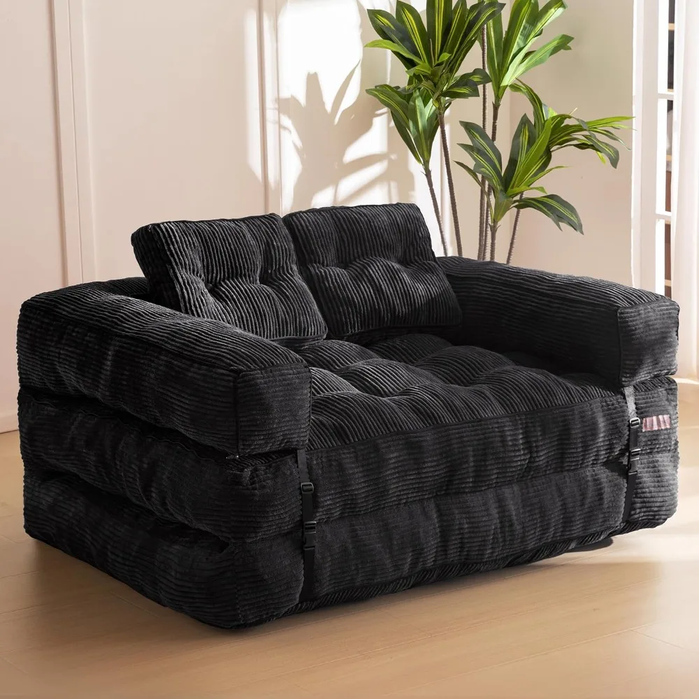 

Folding Sofa Bed, L-Shaped Convertible Sofa Bed with Armrest Foldable Sleeper Couch with Pillow, Portable Fold Out Chair Comfy