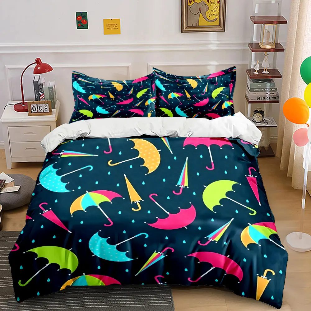 Colorful Umbrella Theme Gift Set Multiple sizes kid's and adults' bedroom Exquisite 3PC bedding set, gift