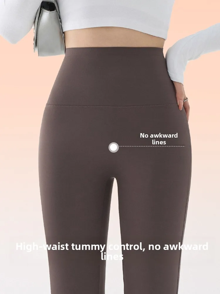 Pantalones de yoga de piel de arca con forro de Fce de cintura alta Bell Bot No pantalones largos cálidos y visibles para Otoño Invierno