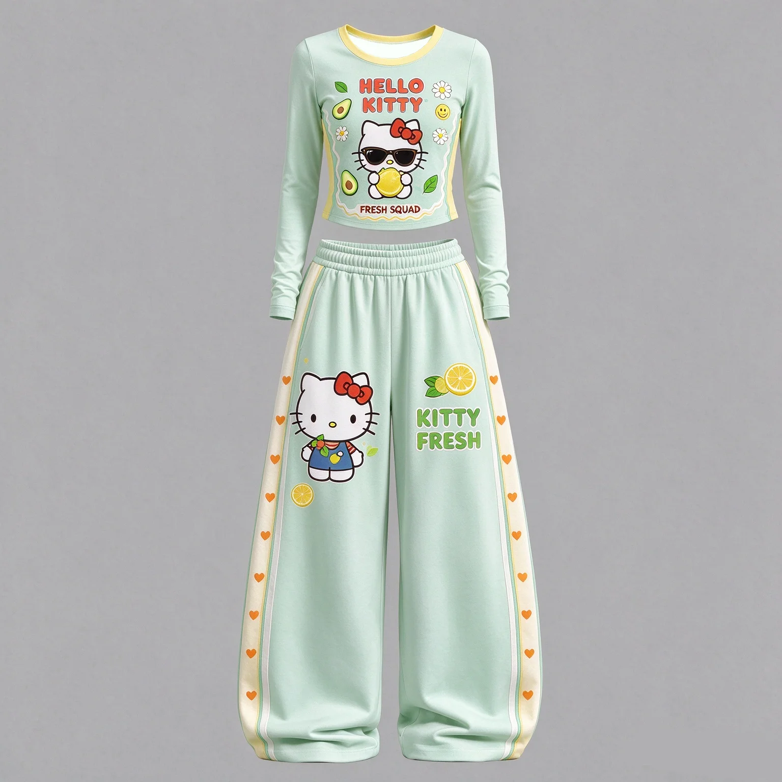 2026 Stylish Women's Autumn Long-Sleeve Set – Casual Sporty Style (Top & Pants) – Comfortable Fit with Cute Hello Kitty Pattern