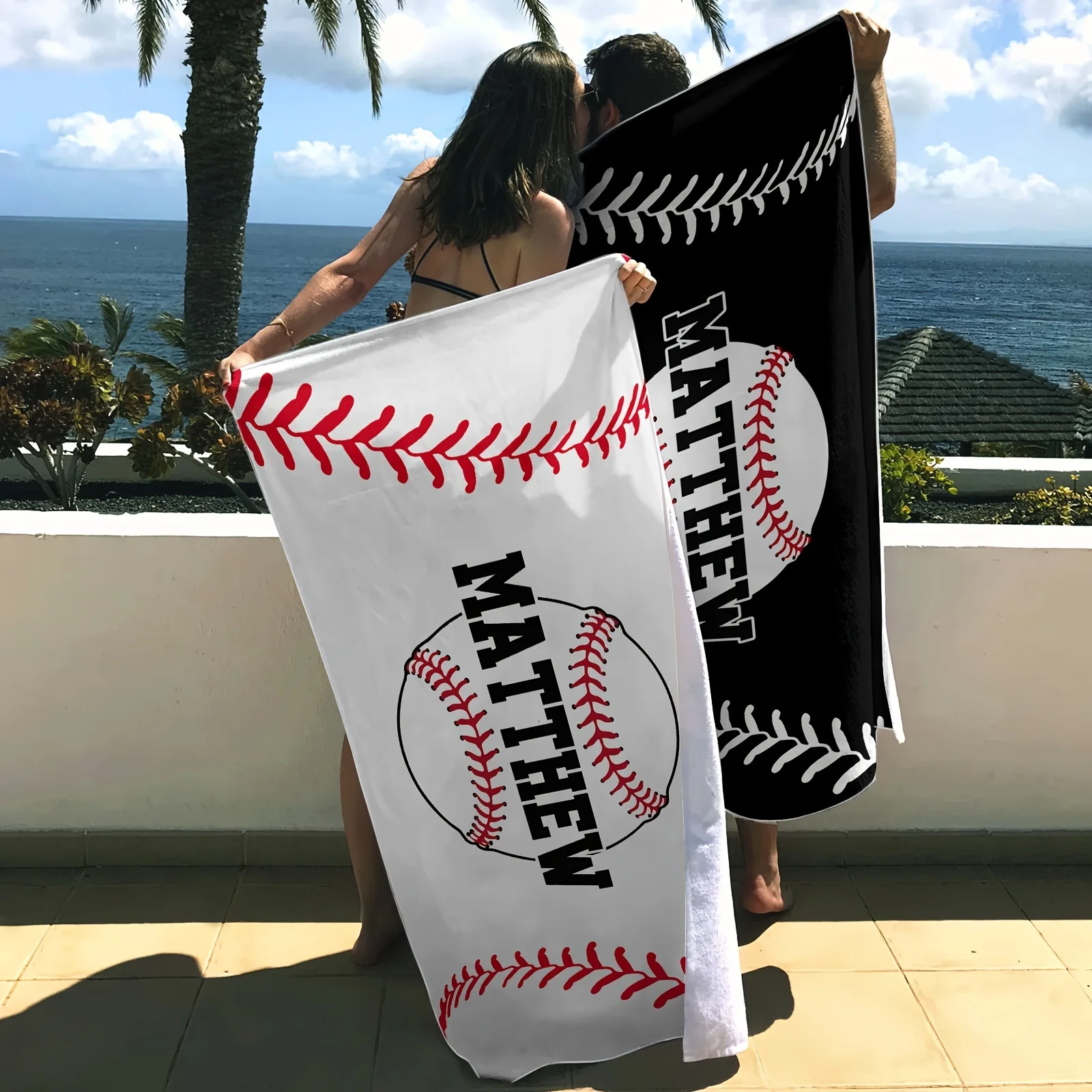 Personalized 1pc Baseball Beach Towel - Custom Name, Ultra-Soft & Quick-Dry - Ideal for Sports, Picnics & Gifts