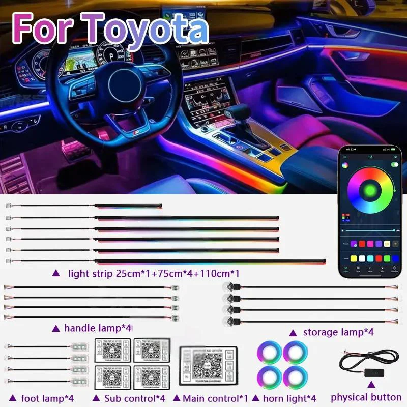 

RGB 22in1 салон автомобиля акриловые автомобильные окружающие освещение для Toyota Auris Corolla Reiz Avensis Verso Yaris Aygo Rav4 Scion аксессуары