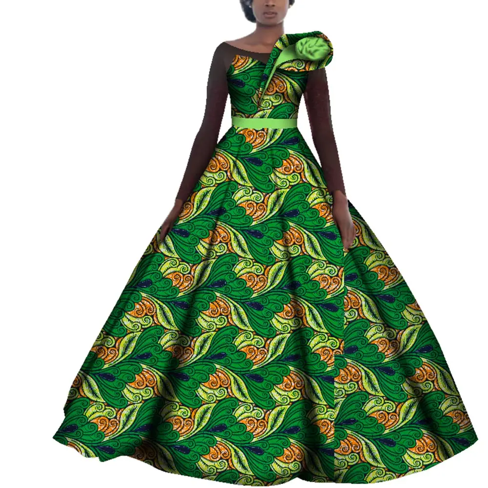 Dashiki African Dresses for Women Wedding Party Evening Dress Cotton Ankara Print Dress Plus Size Boubou Africain Femme WY4141