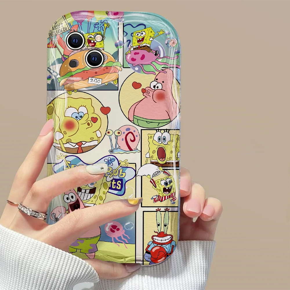 Cute SpongeBobs SquarePants 3D Wave Case For iPhone 15 14 13 12 11 Pro Max Mini X XR XSMAX 8 7 6S Plus Soft Silicone Cover