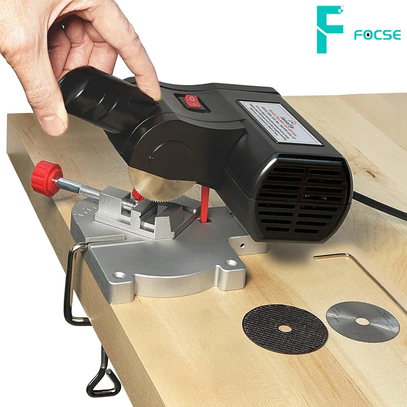 Mini Miter Cut-off Chop Saw 0-45° Home DIY Benchtop Table Cutting Machine Steel and Resin Blades for Wood Plastic Metal DIY