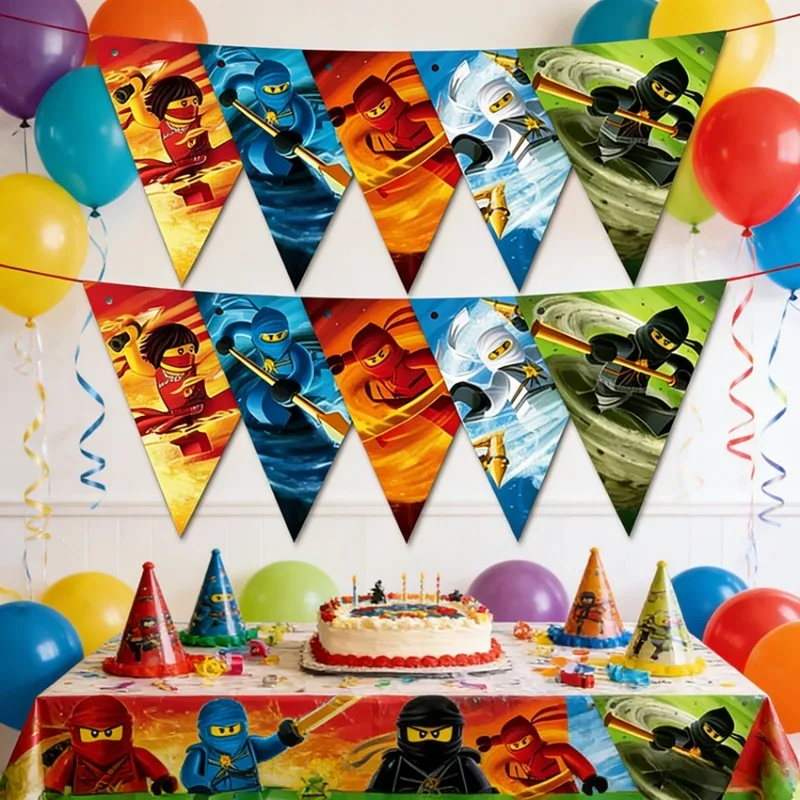 Ninja-Papierbanner, Wimpelkette, Flaggen für Kindergeburtstag, festliche Party, hängende Dekoration, Zubehör – Detail 2