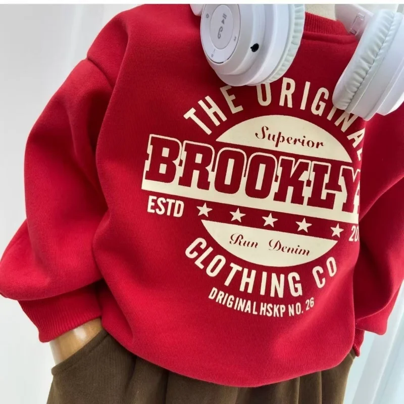 봄 솔리드 운동복 아동 의류 2025 새로운 가을 패션 느슨한 캐주얼 풀오버 어린이 긴 소매 면화 Tracksuits 2-8 Y