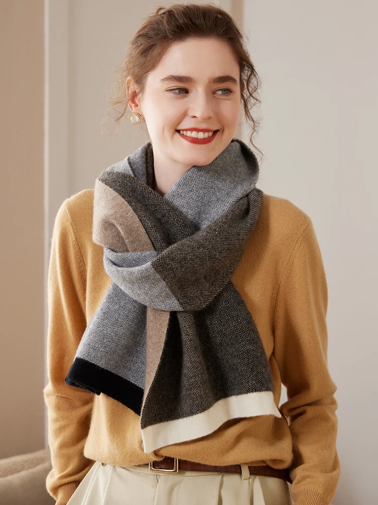 لينة نمط 100% الكشمير وشاح محبوك الخريف الشتاء الرجال النساء المألوف سميكة الدافئة الصدام اللون شال تنوعا الراقية #3