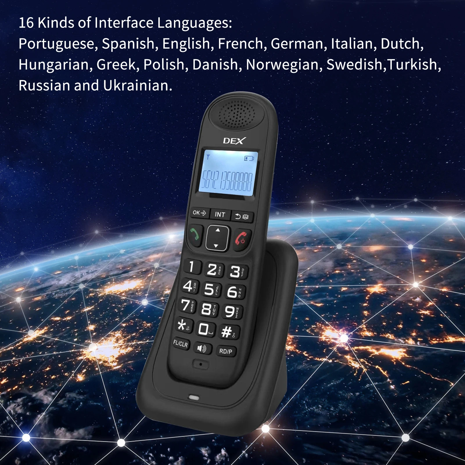 EU Expandable Cordless Phone System 3 Lines Display Caller ID Hands-free Intercom Conference Call Mute Function